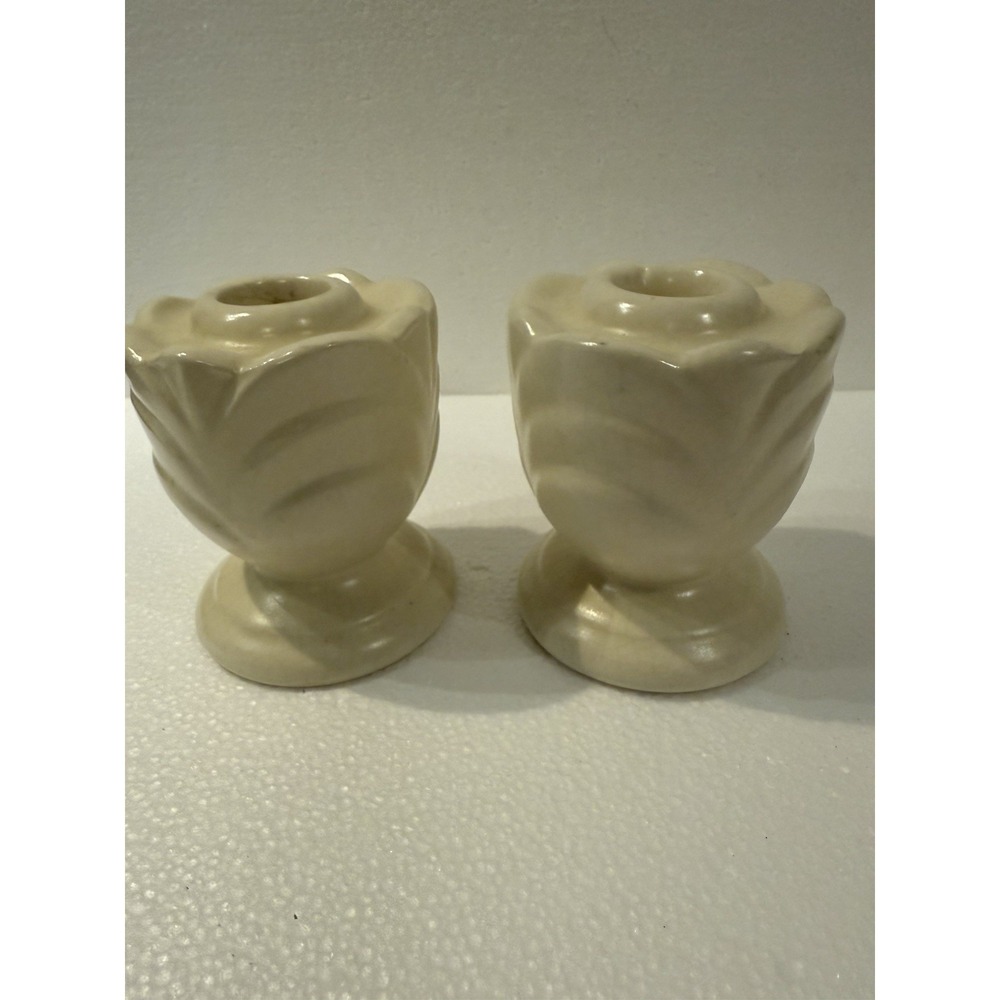 Vintage Shawnee Pottery  Scallop Tulip Candle Holders Cream Colored